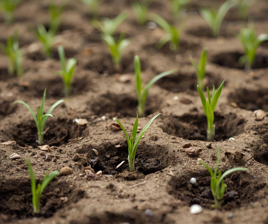 Close-up of soil cores on grass after lawn aeration.